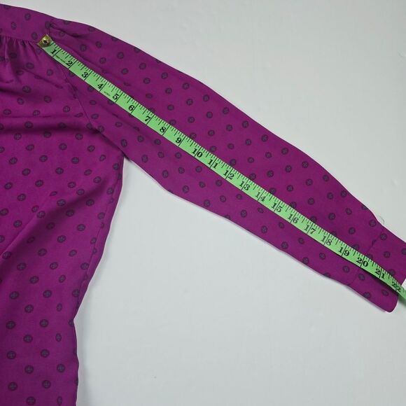 LOFT Long‎ Sleeve Fuchsia Printed Buttoned Blouse Women's Medium Petite - Picture 8 of 9